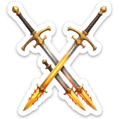 Two powerful on fire fully golden fiery royal crossed swords sticker