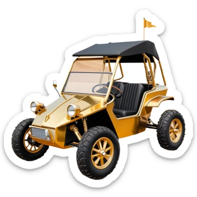 Old American West tarnished neon underglow C-3PO bounty hunter 1964 delicately ornate rosegold wood accents painted dune buggy buckboard powered by electric motors and batteries with safety and belts flying rapidly roughening terrain stable on strong agile advanced suspension and steering sticker