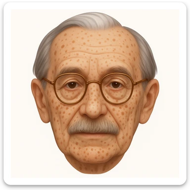 Add more age spots and freckles, and make the face more closely resemble Hans Jonas, German philosopher, while keeping the emoji style. sticker