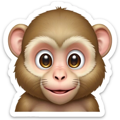Cinematic Cute Macaque Portrait Emoji, Head tilted playfully and inquisitively, with a charmingly mischievous face accented by soft, fuzzy fur and round, sparkling eyes filled with curiosity, Simplified yet irresistibly adorable features, highly detailed, glowing with a warm, friendly glow, high shine, affectionate and lively, stylized with a touch of primate whimsy, bright and endearing, soft glowing outline, capturing the essence of a playful macaque that seems as if it could jump out of the screen into your arms! sticker