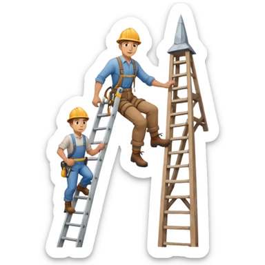steeplejack man on a ladder beside a spire sticker