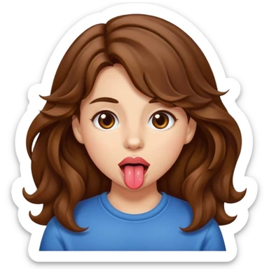 chica con pelo café ondulado sacando la lengua  sticker