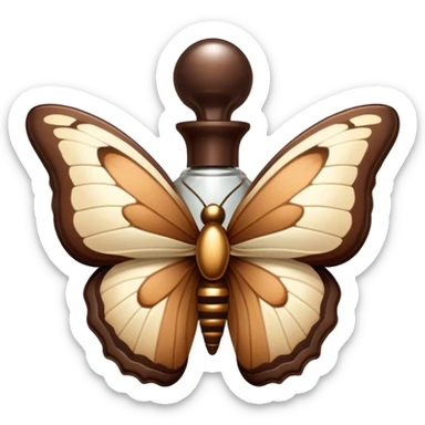 A delicate butterfly with wings in ivory and beige, and a flacon of vintage-style brown aesthetic perfume sticker