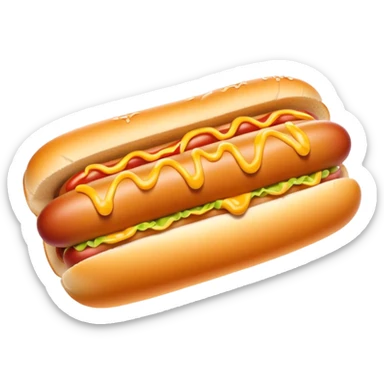 Cinematic classic hot dog, nestled in a soft toasted bun, drizzled with mustard and ketchup, juicy and flavorful, warm golden tones, ultra-detailed and mouthwatering. sticker