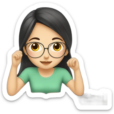 asian Girl and her study setup sticker