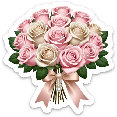 beautiful large aesthetic bouquet of roses in vintage style of white and powder pink color obligatory pearl beige silk ribbon  sticker