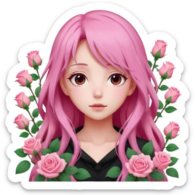 Gorgeous dreamy pastel pink anime lady roses with long hair sticker