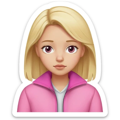 blonde girl with sleepy eyes wearing pink jacket sticker