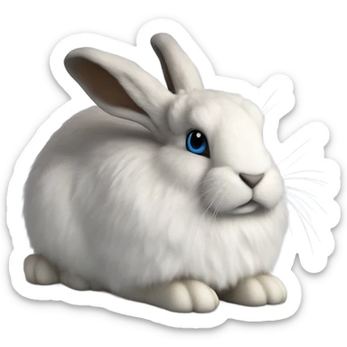 snowshoe hare very fluffy, no legs. laying down, side view, blue eyes sticker
