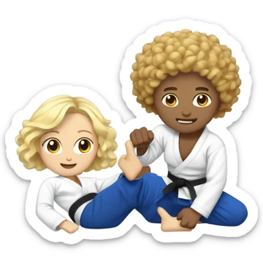 Blonde girl and curly haired man doing Jiu jitsu  sticker