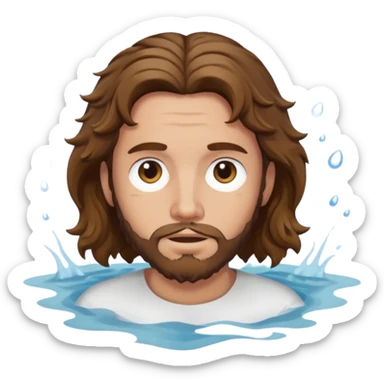John the Baptist, wavy hair, plain clothes, partially submerged in water, emoji style sticker