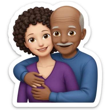  White no hiar Old man hugging dack skin curly hair woman sticker