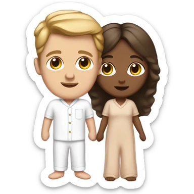 White man and brown-skinned woman in matching pajamas sticker