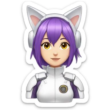 Anime mech pilot girl with purple hair white pilot suit and cat ears sticker