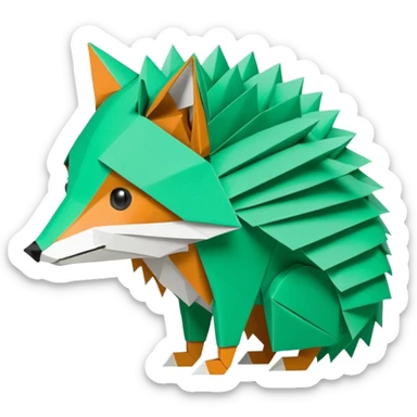 origami half fox half hedgehog in color green mint rgb(168, 251, 211)  #A8FBD3, include the tail of the fox it should not look like a disguise but all one piece sticker