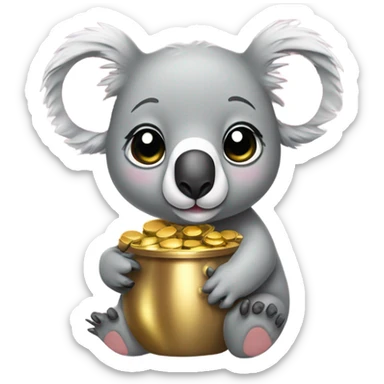 light pink bow on a koala holding pot of gold sticker