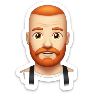 Powerlifter skinhead man with a red beard, in a T-shirt with the inscription POWERLIFTING sticker