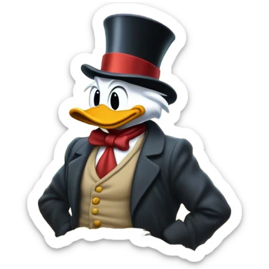 a slim successful looking scrooge mcduck standing atop a pile of money sticker