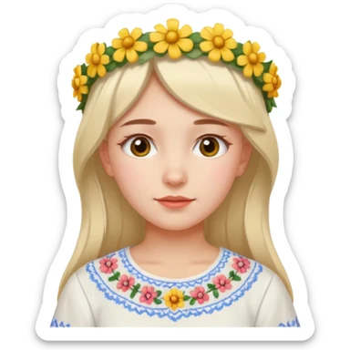 Ukrainian girl in a white embroidered shirt with a flower crown on her head sticker