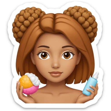 Carmel girl with two puff balls doing skincare sticker