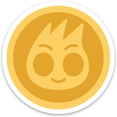Create a clean, simple, flat illustration of a flat gold token featuring only the mascot's head from the reference image centered. Use a gold color scheme with no body, accessories, text, or extra effects. The style should be flat and minimalistic, emphasizing the mascot's head as the main focus. sticker