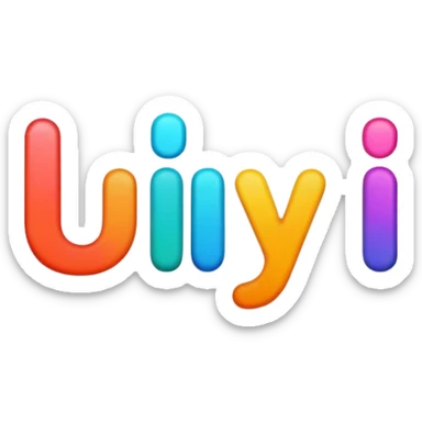 word UYI in bold colorful font as single unit sticker