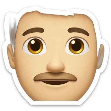 A young Caucasian man with dark brown eyes, almond-shaped eyes, short dark brown hair, and a small dark brown beard with a more prominent mustache. sticker