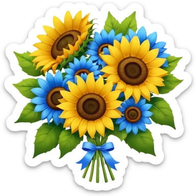 Sunflower and blue flower bouquet sticker