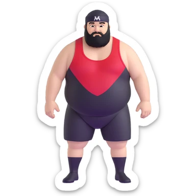 White skin fat guy with black durag and black beard in wrestling singlet sticker