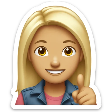 girl with light hair
smiles and shows a thumbs up "class sign, cool" sticker