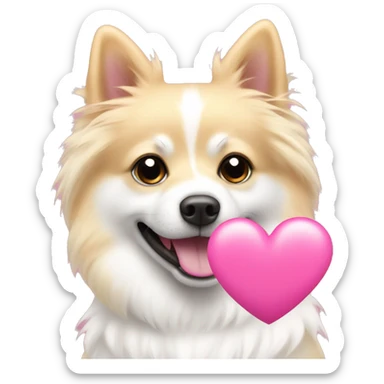 White and blonde spots spitz in a pink heart sticker