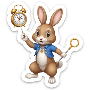 Un lapin qui a une horloge dans la main droite qui monte une aiguille  sticker