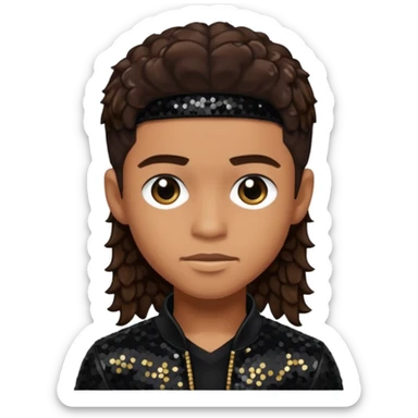 Lil Fizz from B2K with long dark brown hair, black sequin outfit sticker