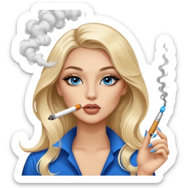 blonde light blonde balayage gorgeous girl blue eyes long hair with latina makeup smoking a cigarette and blowing smoke baddie winged eyeliner Long nails sticker
