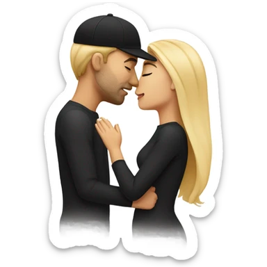 Man with short hair and black cap kissing woman with long blond hair passionately and eyes closed  sticker