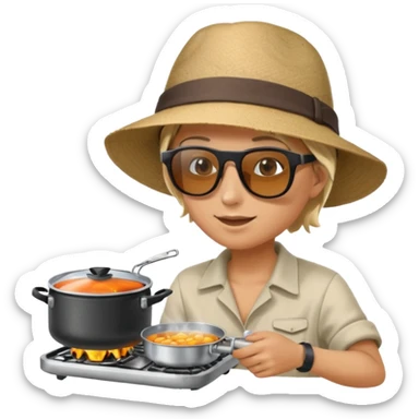 A camper boiling water on a portable stove, enjoying the outdoor breeze.
 sticker