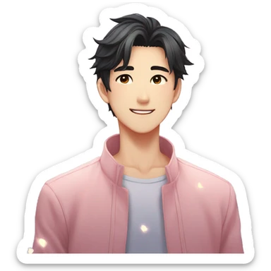 Gorgeous bright sparkly romantic Asian anime gentle man with blushing face aesthetic trending style outside sticker