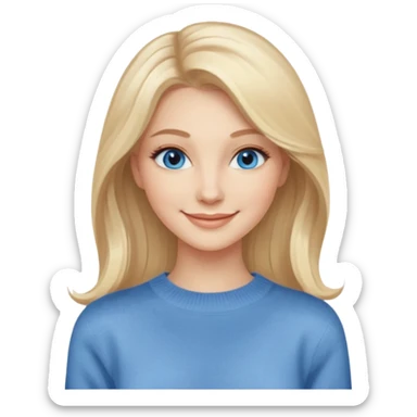 hyper realistic glamourous pale woman, Long blonde balayage hair, smiling, beige sweater & blue eyes sticker