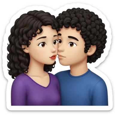 ragazzo con capelli neri e ricci che si bacia con una ragazza con i capelli LISCI E CASTANI sticker