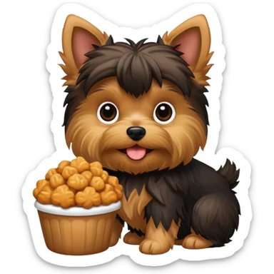 yorkie eating sticker