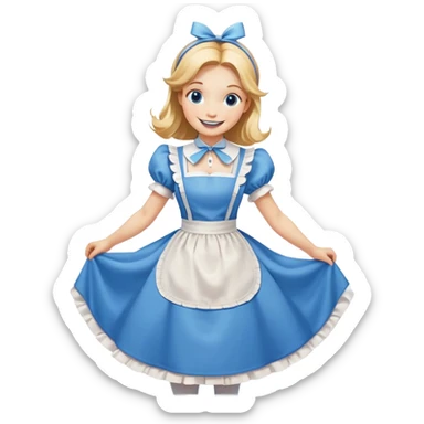 Disney's Alice in Wonderland curtseying with a happy smile in her blue dress with white apron sticker