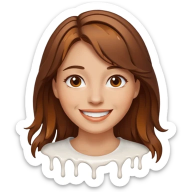 Brown Hair Woman , white paint , drip, face, happy sticker