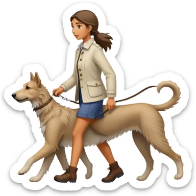 A girl walking a Czech wolfhound sticker