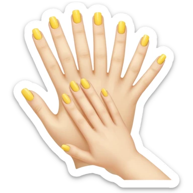Generate a high-quality illustration of a generic hand with yellow nail polish being applied, 5 fingers, flat vector or simple cartoon style, no recognizable person, no facial features, no brand markings, simple white background, high-resolution.
 sticker