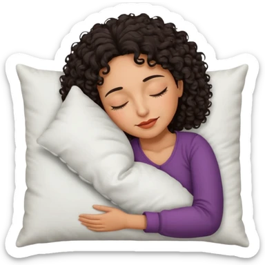 Sleeping mature Spanish girl on white pillow dark curly hair mixed skin sticker
