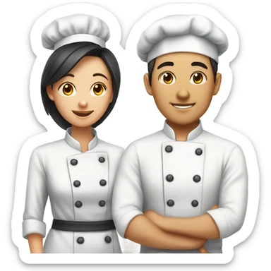 a female chef and a male chef， both asian sticker