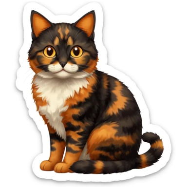 black and orange cat. tortie. amber eyes. full body.  sticker