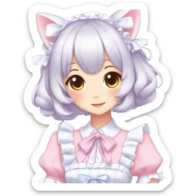 Gorgeous anime style catgirl blushing face maid outfit Lolita idol model colorful shiny sparkle kawaii pastelcore cottagecore pearly petite simplistic aesthetic trending style sticker