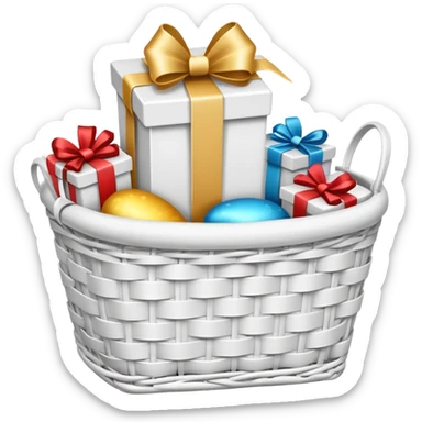  white small gift basket with small gifts inside and only 3 gifts the gifts colors white and no color sticker