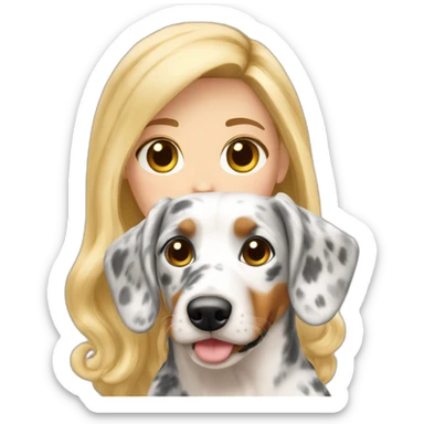 A blonde White girl with a teckel merle sticker